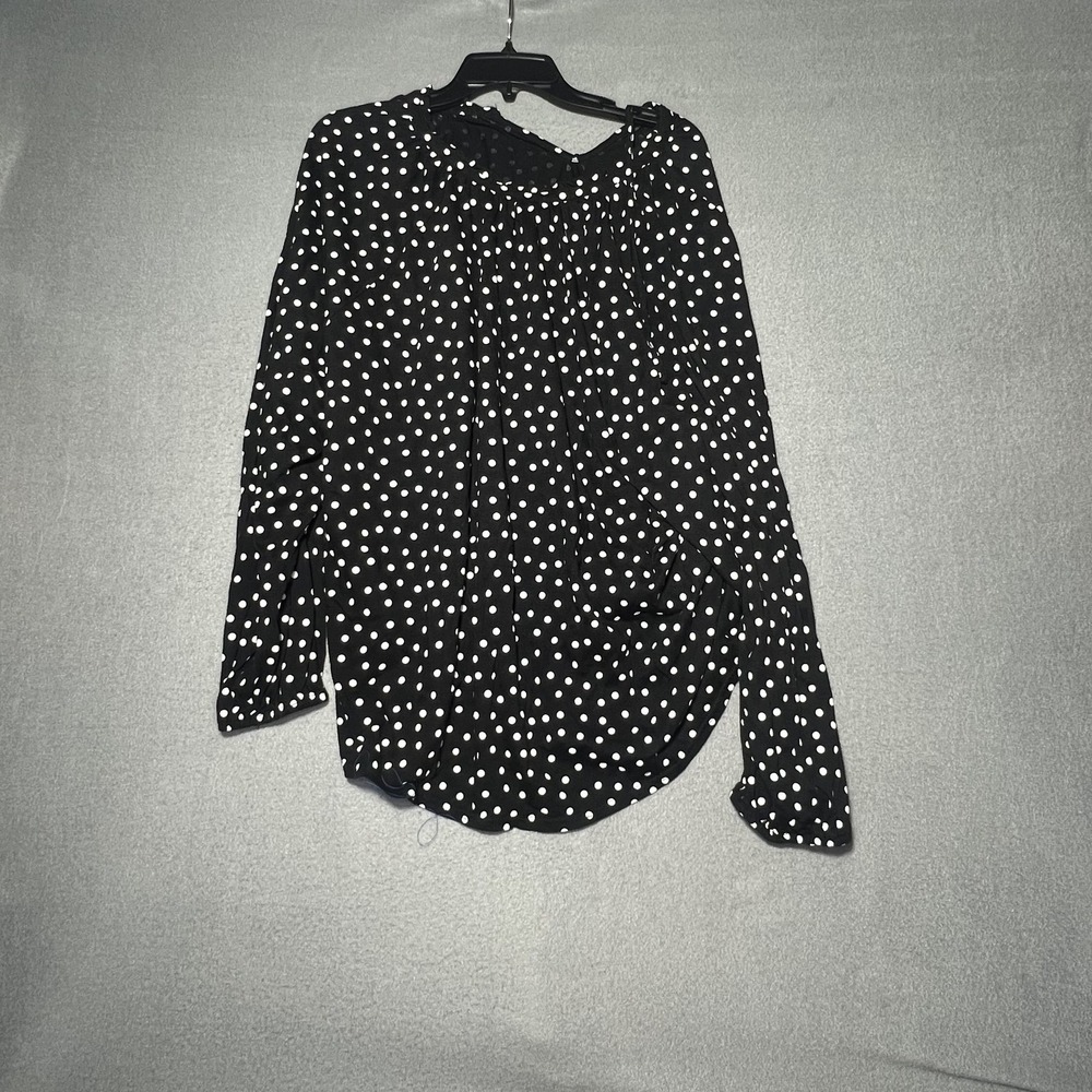 Chaps Women's XXL Black White Polka‎ Dot Cotton Blend Tie Neck Blouse Top - Picture 6 of 6